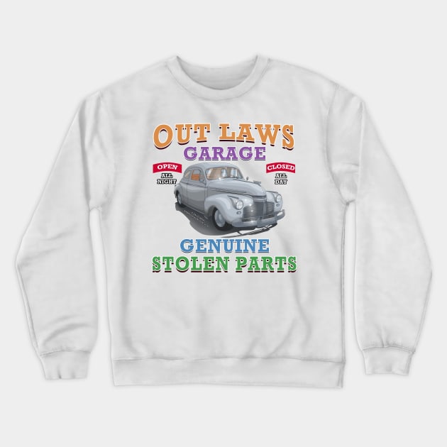 Outlaws Garage Classic Car Hot Rod Novelty Gift Crewneck Sweatshirt by Airbrush World